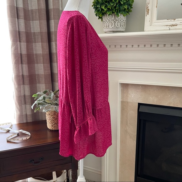 EVRI 1X Peplum Hem V-Neck Pink 3/4 Sleeve Blouse - Picture 7 of 15